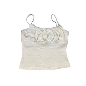 Y2K milkmaid babydoll Energie Yellow Smocked Spaghetti Strap camo cropped Size M